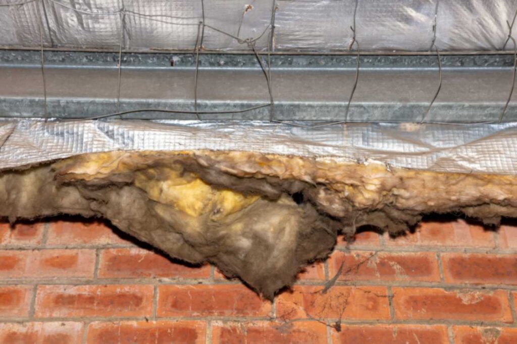 Removing attic insulation falling out of a roof panel
