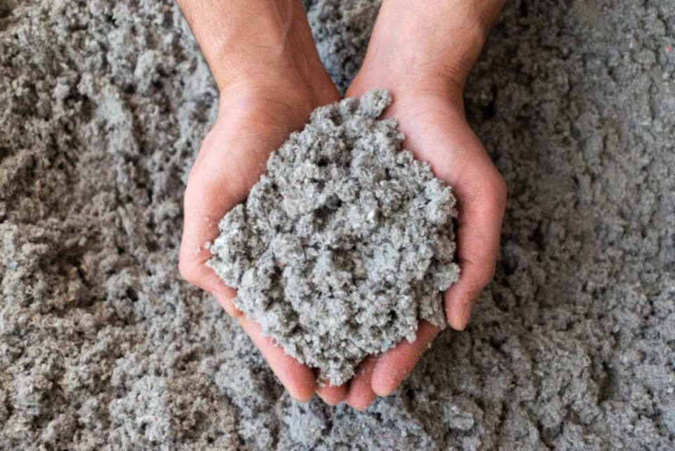 Loose-fill cellulose insulation material, used for eco-friendly home insulation in Portland, OR